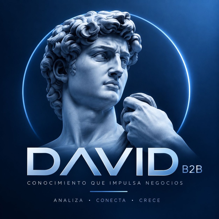 Isotipo circular de David pensativo, marca DAVID B2B, conocimiento que impulsa negocios